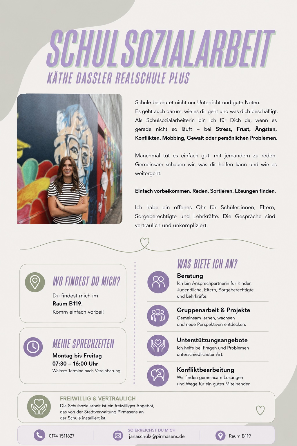 Schulsozialarbeit an der Käthe-Dassler-Realschule plus - Angebote und Sprechzeiten von Jana Schulz